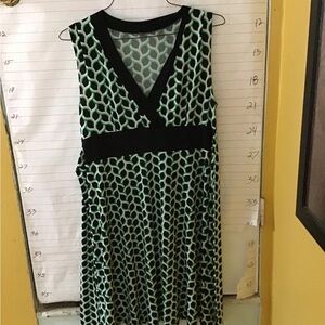 NO TAG/TAGS REMOVED women’s V Neck, sleeveless, stretch, dress   Blk, grn & wht